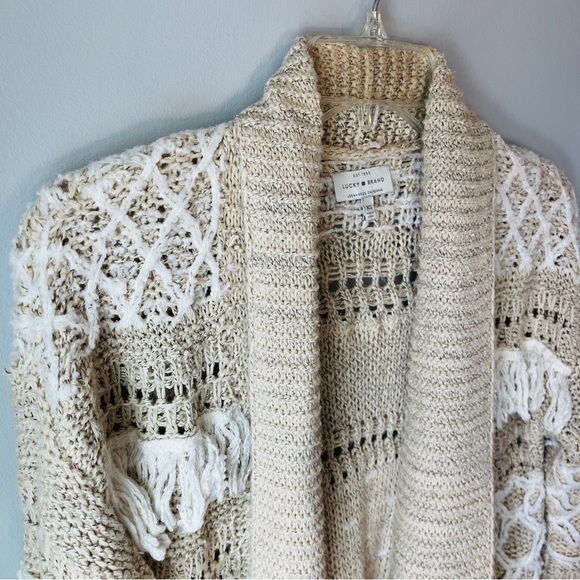 Lucky Brand Cream and White Stripe Fringe Cardigan - Picture 9 of 10